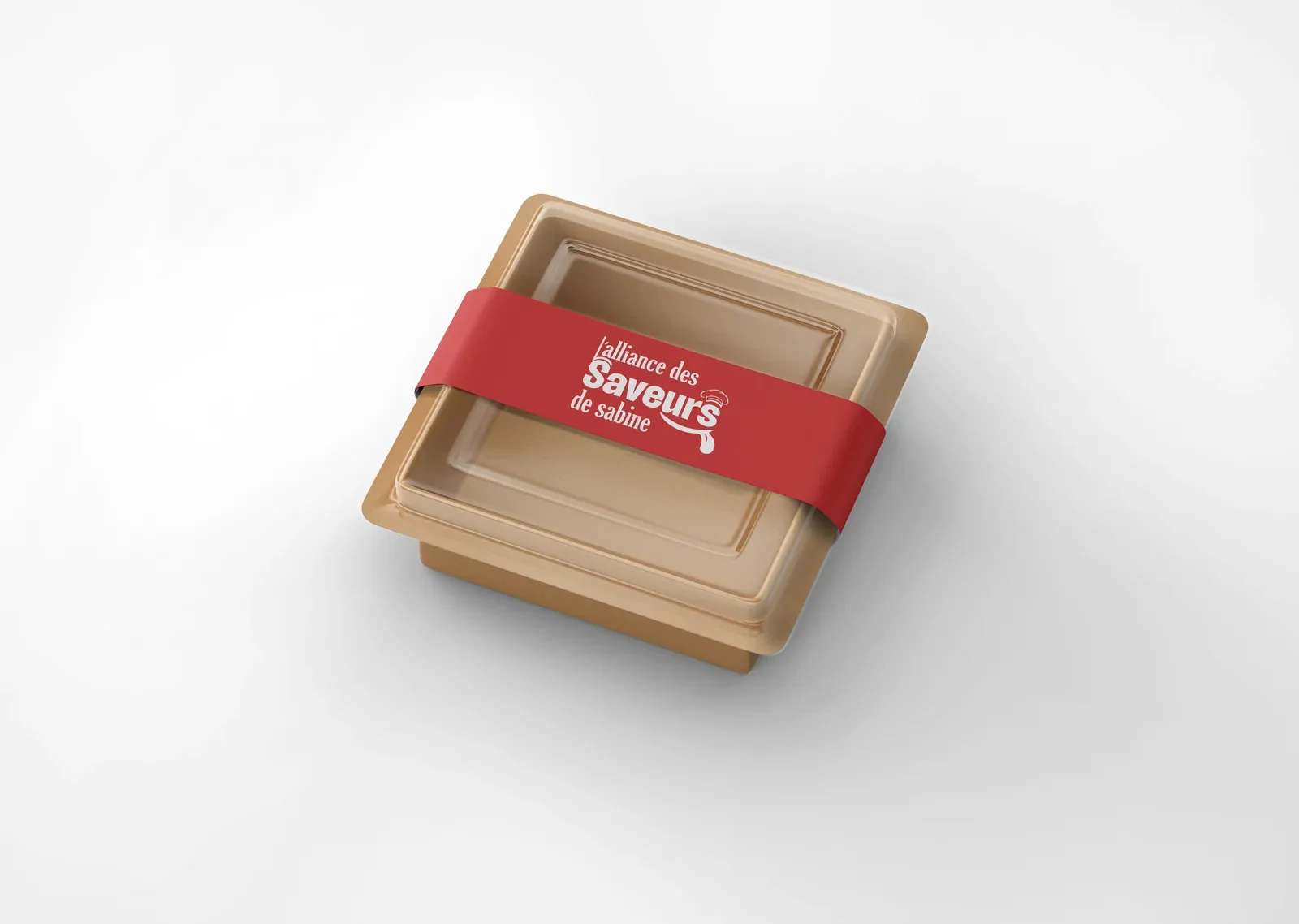 Boîte repas en carton kraft, bandeau rouge — Saveurs de Sabine